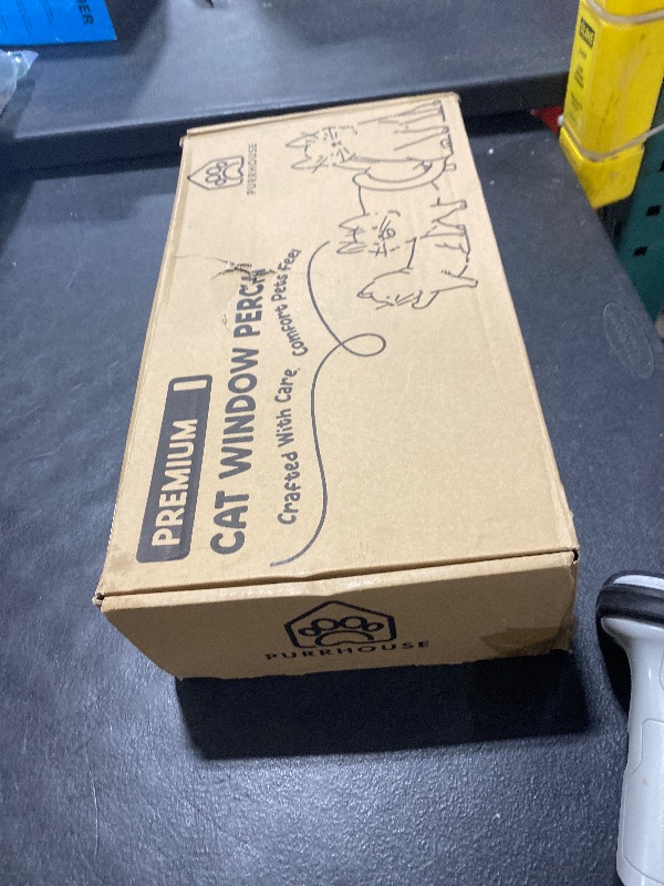 Photo 1 of [Ready to Gift] PURRHOUSE Cat Window Perch with Cushion Bolster and Cool Pad, Cat Hammocks for Windows with Wood & Robust Metal Frame for Large Cats, Beds for Windowsill, Bedside and Cabinet,24''W