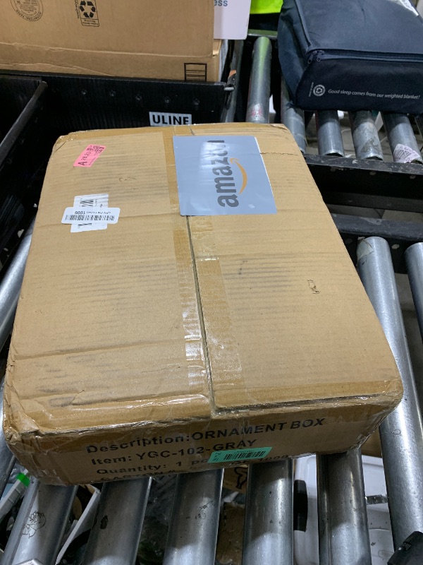 Photo 1 of ZOBER All in One Christmas Ornament Storage Box & Decoration Container - Easy Access Removable Trays, Keeps 73 Ornaments - Adjustable Extent Area for Figurines and Pockets for Decoration - Gray