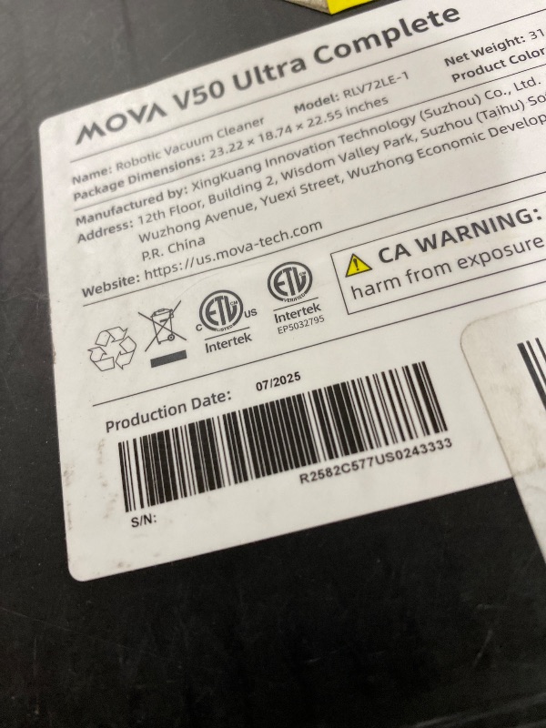 Photo 1 of Mova V50 Ultra Complete Robot Vacuum and Mop Self-Cleaning, 24,000 Pa Suction, Liftable Navigation with Obstacle Overcoming and Warm Water Mopping with DuoSolution System Designed for Pets