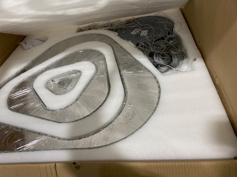 Photo 1 of IDEQUY Modern LED Dimmable Crystal Chandelier 31.5" Ring Pendant Light Adjustable Round Chrome Crystal Chandelier Light Fixtures for Dining Room Living Room