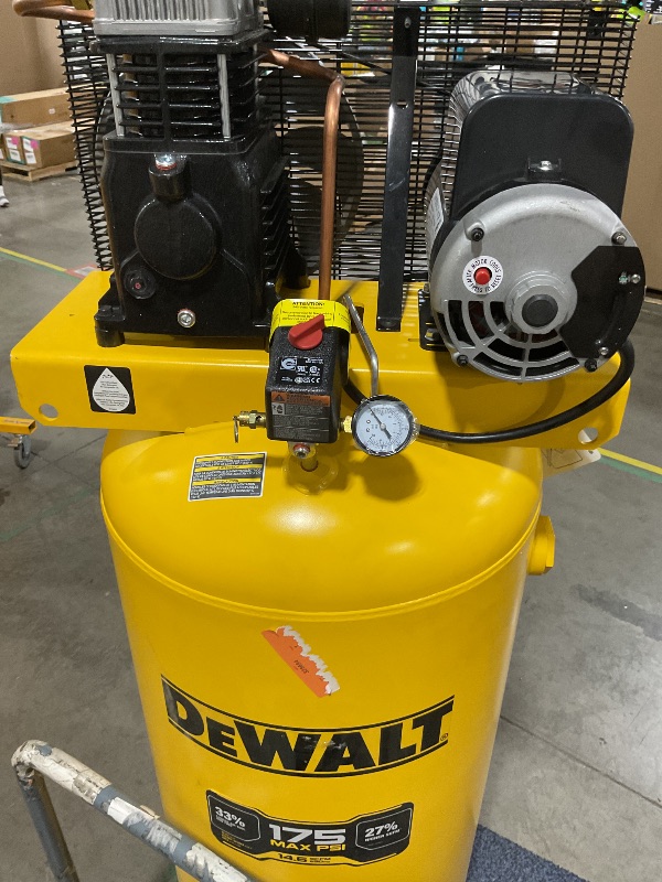 Photo 1 of DEWALT 60 Gallon Vertical Air Compressor, 5 HP, 175 Max PSI, Single Stage, 240V - High Performance 60 Gallon Air Compressor for Industrial Use, Durable 5 HP Motor, Efficient Power Output