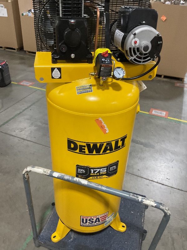 Photo 1 of DEWALT 60 Gallon Vertical Air Compressor, 5 HP, 175 Max PSI, Single Stage, 240V - High Performance 60 Gallon Air Compressor for Industrial Use, Durable 5 HP Motor, Efficient Power Output