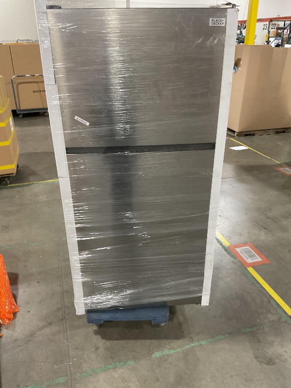 Photo 1 of BLACK+DECKER 24 Cu. Ft. Top Mount Refrigerator with Ice Maker, 2-Door Refrigerator with Top Freezer, Freezer with Icemaker and Adjustable Temperature Control, ENERGY STAR, BR2400JIMS, Stainless Look