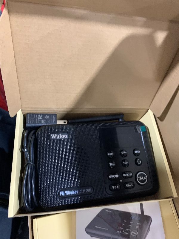 Photo 1 of Wuloo Intercoms Wireless for Home 1 Mile Range 22 Channel 100 Digital Code Display Screen, Wireless Intercom System for Home House Business Office, Room to Room Intercom Communication(4Stations Black)