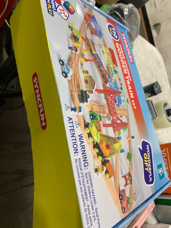 Photo 1 of 110PCS Wooden Train Set - Toy Magnetic Trains with Wooden Track Set for Kids Ages 3-8, City Scene Railway Set, Perfect Christmas Birthday Gift for Grandkids Toddlers Boys Girls