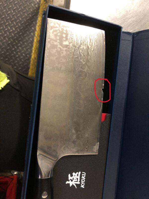 Photo 1 of **BLADE CHIPPED** KYOKU Gin Series Vegetable Cleaver Knife, 7" Asian Vegetable Knife, Japanese Style VG10 Damascus Stainless Steel Knife, with Silver Ion Blade G10 Handle Mosaic Pin Sheath & Case