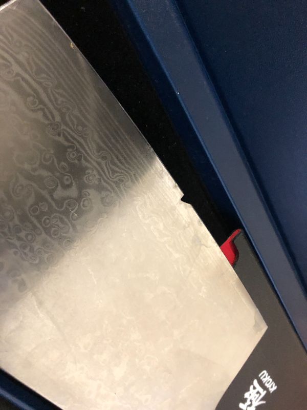 Photo 1 of **BLADE CHIPPED** KYOKU Gin Series Vegetable Cleaver Knife, 7" Asian Vegetable Knife, Japanese Style VG10 Damascus Stainless Steel Knife, with Silver Ion Blade G10 Handle Mosaic Pin Sheath & Case