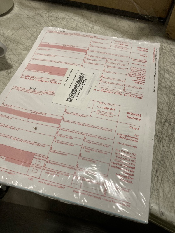 Photo 1 of 1099 INT Interest Tax Forms Set 4 Part 10 Pack for 2025 And Self-Seal envelopes. Kit For 10 Vendors, Laser Forms Designed for QuickBooks and Accounting Software
