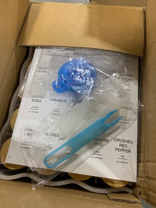 Photo 1 of AISIPRIN Glass Spice Jars with 398 Labels, 24 pcs 4oz Spice Containers with Bamboo Lids, Square Spice Bottles With Shaker Lids,Spice Organization for Cabinet,Drawer,Rack,Seasoning Organizer