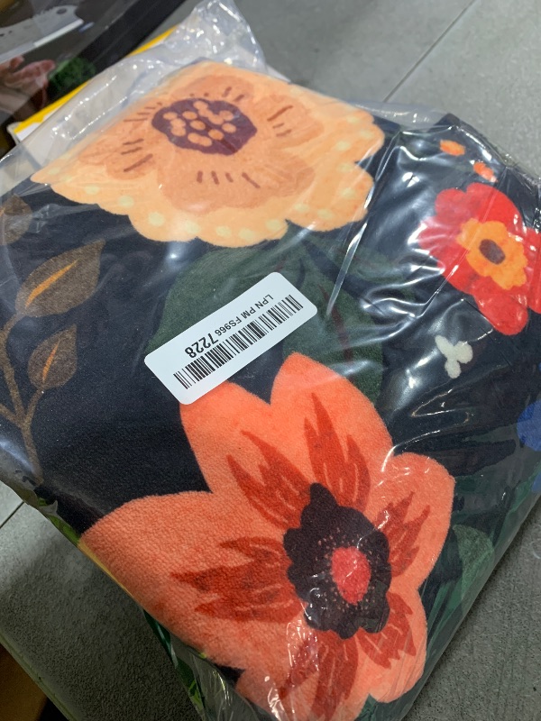 Photo 1 of RELEANY Floral Nursery 3x5 Area Rugs Washable Print Boho Cute Carpet Non Slip Flower Low Pile for Living Room Kids Girls Playroom Bedroom Kitchen Office Farmhouse-Black