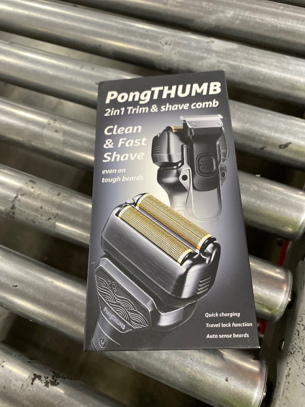 Photo 1 of PongTHUMB Electric Razor for Men with Pop-Up Trimmer: Rechargeable Cordless Foil Shaver for Face - Wet/Dry/Anti-Slip Waterproof Shavers with LED Display - Metal Handheld Design Light Gray