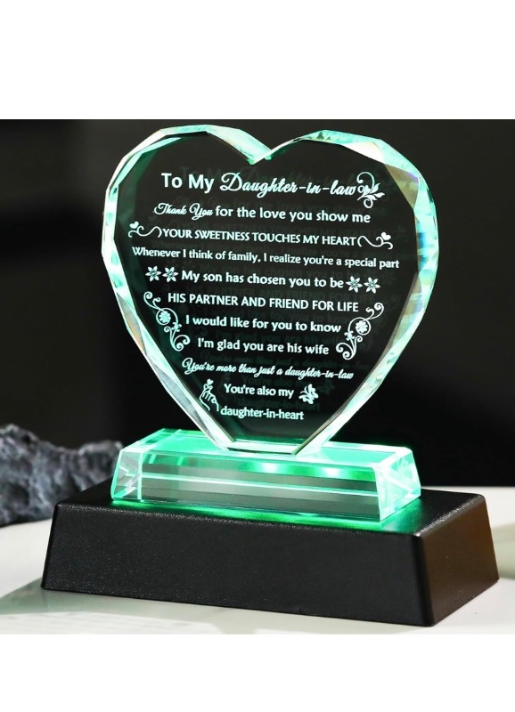 Photo 1 of YWHL Daughter in Law Gifts from Mother in Law, Wedding Christmas Mothers Day Birthday Gifts for Daughter in Law Crystal Keepsake with Light Base