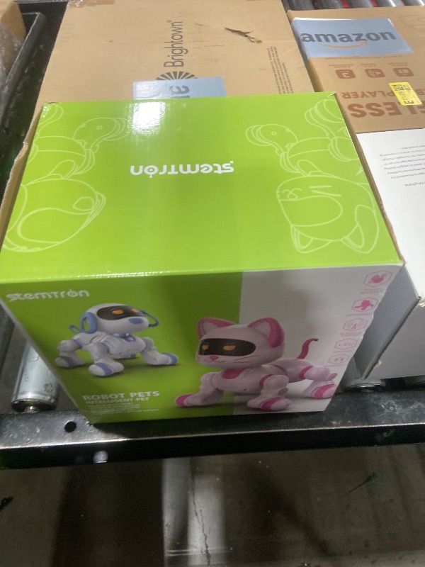 Photo 1 of STEMTRON Programmable Remote Control Robot Cat Dog for Kids, Interactive Robotic Cat, Robo Cat, RC Robot with Touch Sensing, LED Eyes, Dance & Music, Sticker (White)