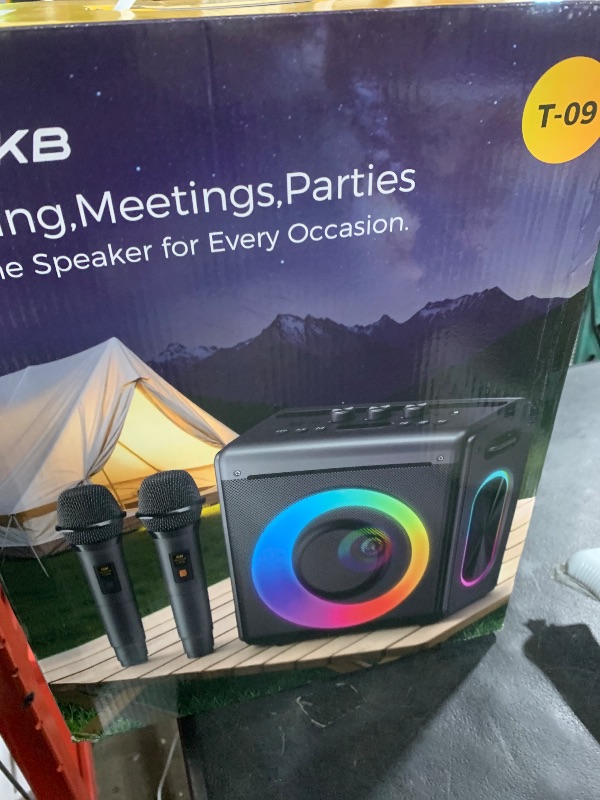 Photo 1 of VERKB Karaoke Machine with 2 Wireless Microphones: Portable Bluetooth Speaker for Adults & Kids - PA System with Lights Supports TWS/TF Card/USB/AUX for Home Party-Stage Subwoofers (Gray)