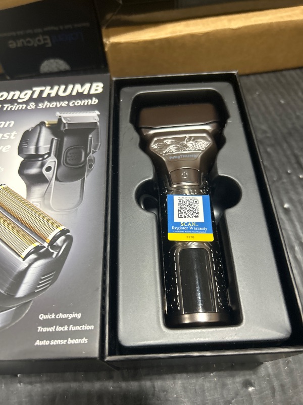 Photo 1 of PongTHUMB Electric Razor for Men with Pop-Up Trimmer: Rechargeable Cordless Foil Shaver for Face - Wet/Dry/Anti-Slip Waterproof Shavers with LED Display - Metal Handheld Design Light Gray