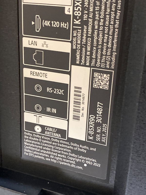 Photo 1 of Sony 85 Inch Mini LED QLED 4K Ultra HD TV BRAVIA 9 Smart Google TV with Dolby Vision HDR and Exclusive Features for PlayStation 5 (K-85XR90)