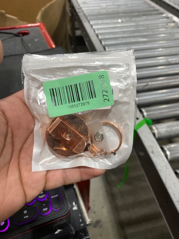 Photo 1 of 1 Pack Heavy Duty Retractable Badge Reel Metal ID Badge Holder Reel with Belt Clip Key Ring for Name Card Keychain-27.5" Reinforced Steel Wire Cord (Metal 1Pack Rose Gold)