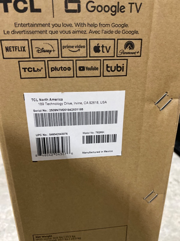 Photo 1 of TCL 75 Inch Class QM6K Series | Mini LED QLED 4K HDR | 75QM6K, 2025 Model | 120HZ-144HZ High Brightness Smart Google TV Dolby Atmos Onkyo Audio | Voice Remote Alexa Gaming Streaming Television