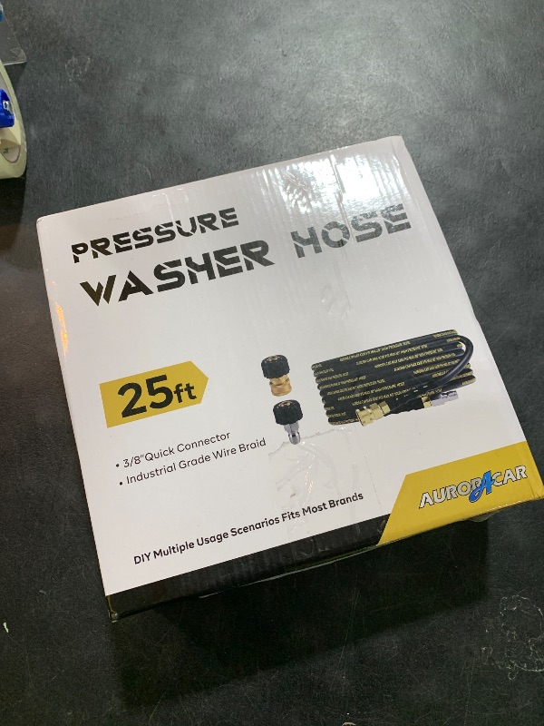 Photo 1 of AURORA CAR Pressure Washer Hose 25FT with 3/8 Inch Quick Connect, Kink Resistant High Tensile Wire Braided, with 2 pcs M22 14mm Adapter Set, 4200 PSI Power Washer Hose