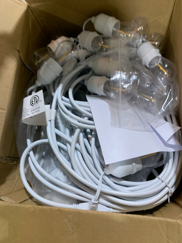 Photo 1 of 96FT(48×2) Outdoor String Lights, Commercial Grade Heavy Duty White Wire Patio Light with Dimmable S14 Shatterproof LED Bulbs, Linkable Waterproof Bistro Lights for Outside Deck Backyard Cafe Market