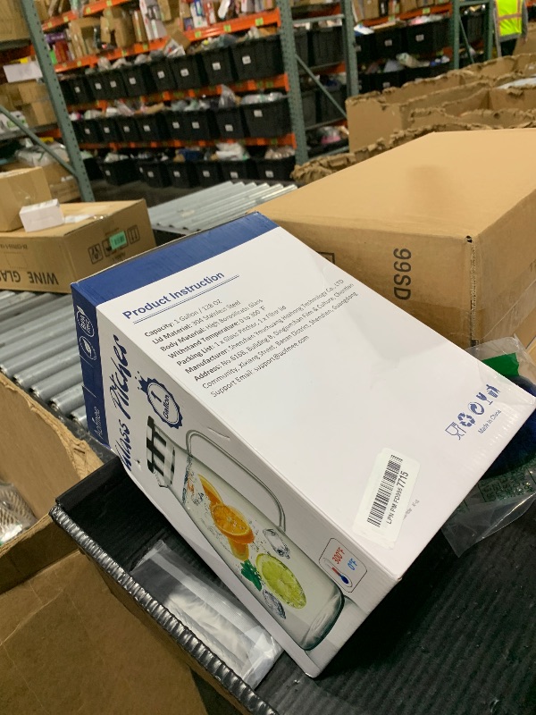 Photo 1 of 1 Gallon 128oz Glass Pitcher, Water Pitcher with Lid and Spout, Glass Carafe for Hot/Cold Drink, Water Jug for Iced Tea, Coffee, Juice, Milk, Beverage (Extra-Wide Mouth)