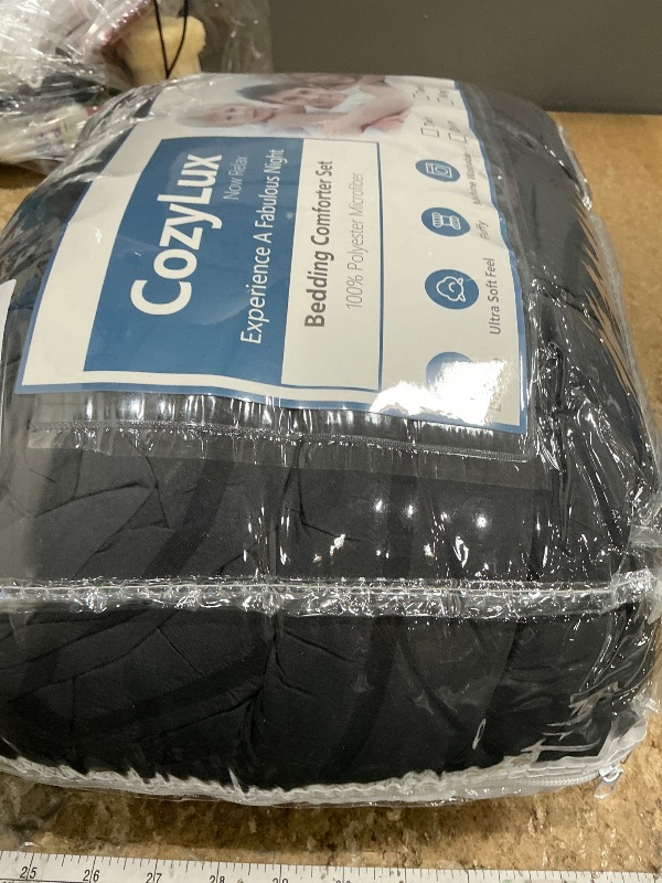 Photo 1 of  Black**CozyLux Queen Comforter Set Ivory Seersucker 7 Pieces Bed in a Bag Queen Comforter Set with Sheets, Luxury Soft Bedding Set with Down Alternative Comforter, Sheets, Pillowcases & Shams for All Seasons