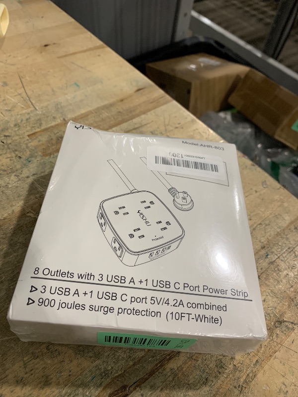 Photo 1 of 10 Ft Surge Protector Power Strip - YISHU 3 Side Outlet Extender with 8 Widely AC Outlets and 4 USB Ports, 10 Feet Extension Cord with Flat Plug, Wall Mount Desk USB Charging Station, ETL,White