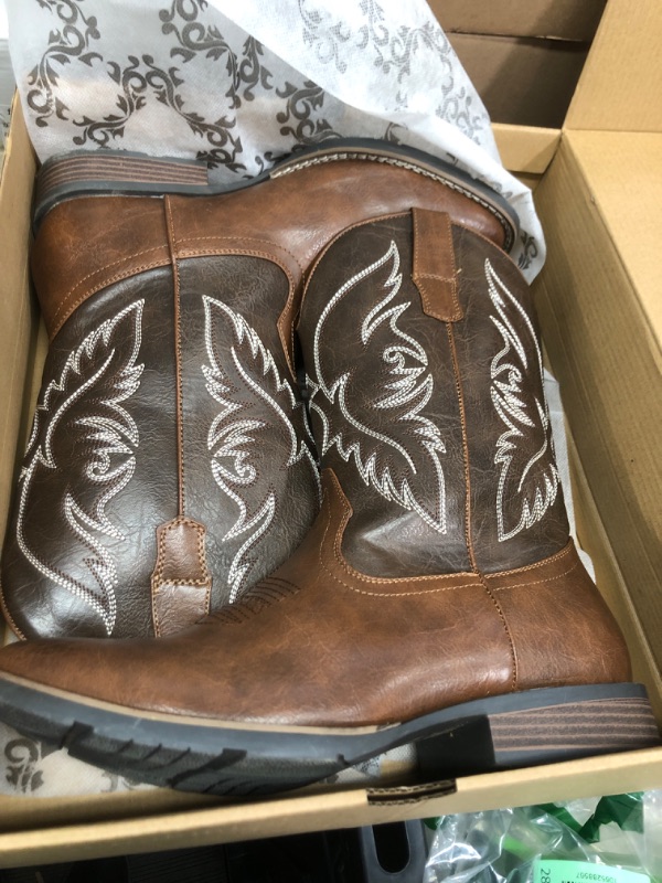 Photo 1 of IUV Cowboy Boots For Men Square Toe Western Boot Durable Retro Classic Embroidered Pull On Boot Slip Resistant Country Boots 10