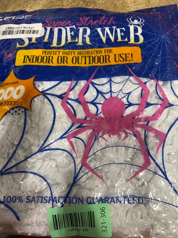 Photo 1 of 1000 sqft Spider Webs Halloween Decorations Bonus with 30 Fake Spiders, Super Stretch Cobwebs for Halloween Indoor and Outdoor Party Supplies