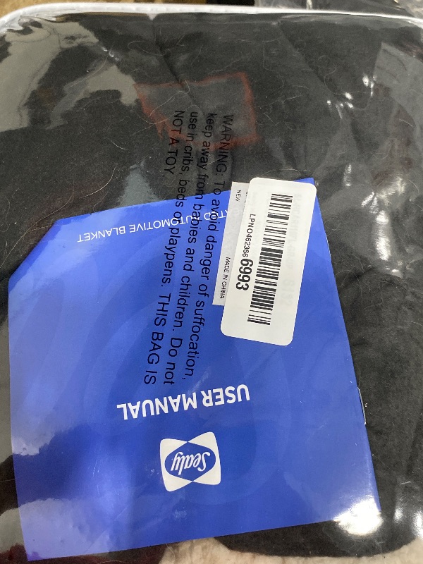 Photo 1 of ***HAIR VISIBLE IN BAG**
Sealy 12-Volt Heated Car Blanket, Portable Electric Blanket with 3 Heating Levels & 4 Hours Auto Off for Car, Truck, SUV, RV or Camping, Machine Washable, 59" X 43", Charcoal