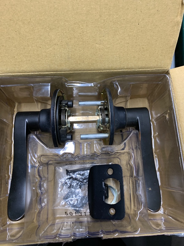 Photo 1 of **LOTS OF SCRATCHES** Kwikset Milan Interior Privacy Door Handle with Lock, Door Lever For Bathroom and Bedroom, Matte Black Reversible Keyless Push Button Lock Door Lever