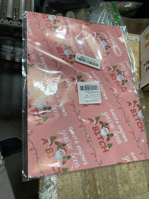 Photo 1 of WRAPAHOLIC Funny Christmas Wrapping Paper Sheet - 6 Sheets Pink Rude Adult Christmas Wrapping Paper Santa Knows You Have Been A Bixxh for Winter Girlfriend Women - 19.7 Inch x 27.5 Inch Per Sheet