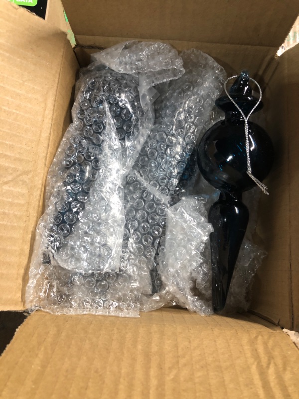 Photo 1 of ***(MISSING 2/ NOT A COMPLETE SET)***6PCS 6-Inch Hand-Blown Glass Finial Christmas Tree Hanging Ornaments -Large Elegant Clear Glass Vintage Holiday Decorations for Tree, Mantel, Party - Luxury Handmade Seasonal Décor(Blue)