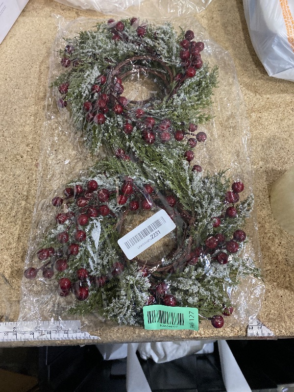 Photo 1 of **unknown missing pieces** 6 Pieces 8" Mini Christmas Wreaths - Small for Kitchen Cabinet/Window/Front Door, Artificial Red Berries & Pinecones, Christmas Candle Rings, Table/Farmhouse Decoration (No Ribbon)