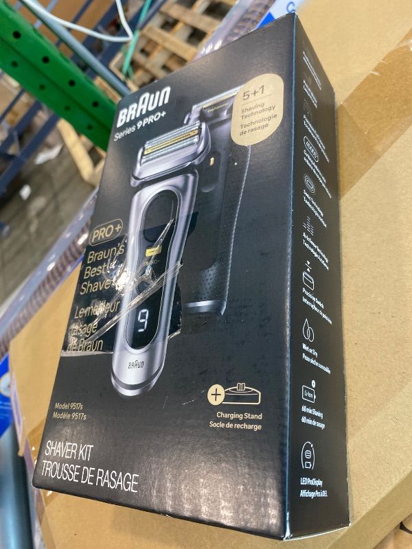 Photo 1 of *Item Is Dirty**USED*
Braun Series 9 9517s PRO+ Electric Razor for Men, 5 Pro Shave Elements & Precision Long Hair ProTrimmer, Charging Stand, Braun’s Best for Smooth Skin, Wet & Dry Electric Razor with 60min Runtime