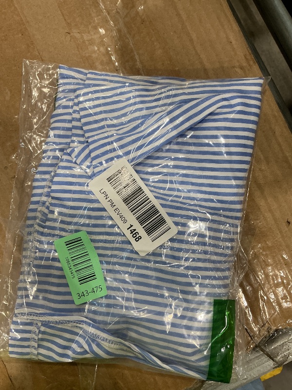 Photo 1 of **MINOR DAMAGE**
Floerns Women's Striped Frill Trim Tube Dress Strapless Wrap Front Belt Mini Dress Blue Large