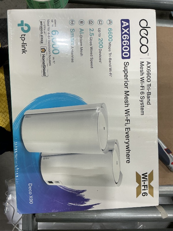 Photo 1 of ** FACTORY SEALED**
TP-Link AX6600 Deco Tri-Band WiFi 6 Mesh System(Deco X90) - Covers up to 6000 Sq.Ft, Replaces Routers and Extenders, AI-Driven and Smart Antennas, 2-Pack
