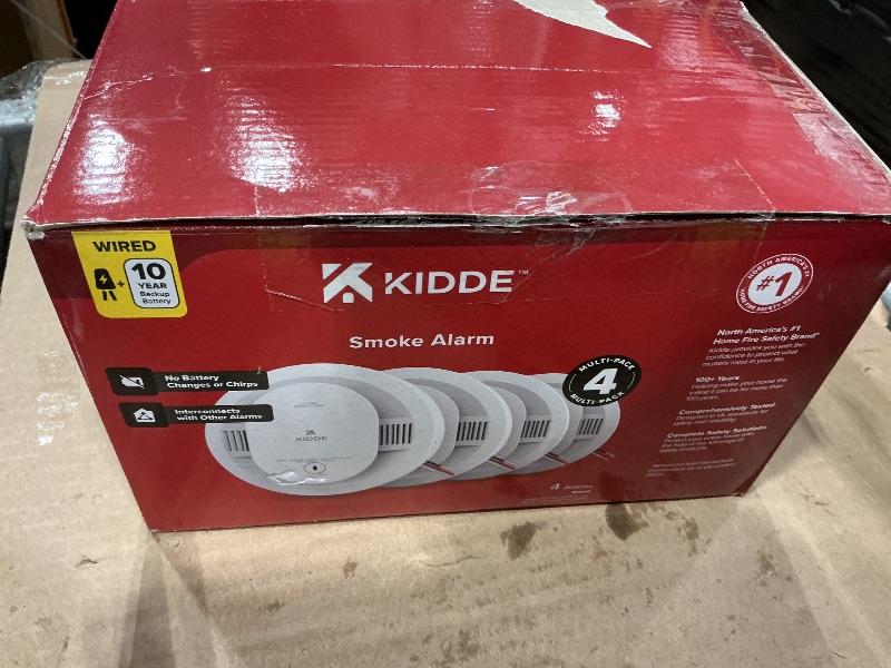 Photo 3 of Kidde Hardwired Smoke Detector, 10-Year Battery Backup, Interconnectable, LED Warning Light Indicators, 4 Pack