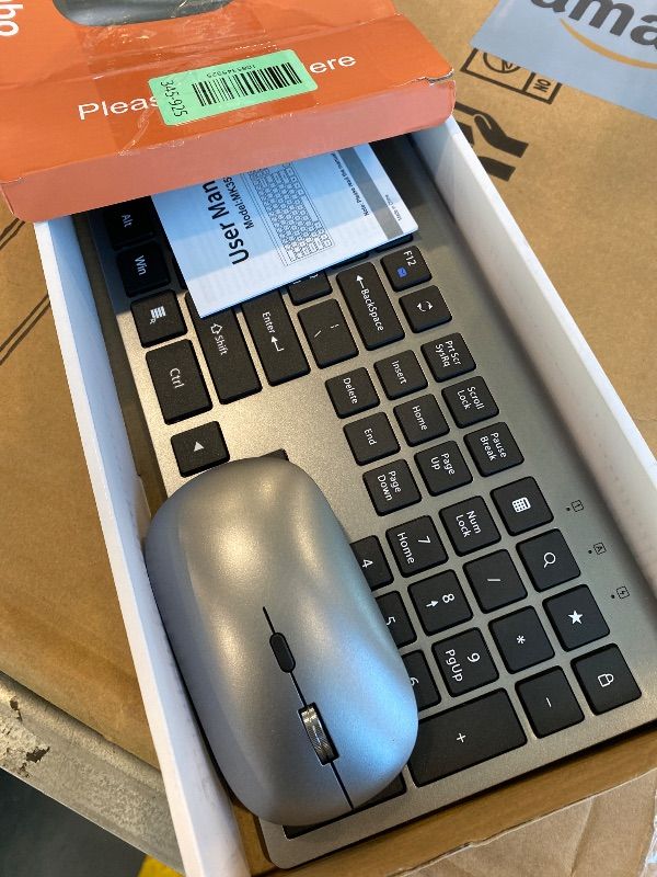 Photo 1 of **MISSING PARTS - Missing USB receiver**
Wireless Keyboard and Mouse Combo, Full Size Keyboard and Mouse, Long Battery Life, Optical Mouse, 2.4G Lag-Free Cordless Mice Keyboard Set Ultra Slim Design for Computer, Laptop, PC, Mac, Windows