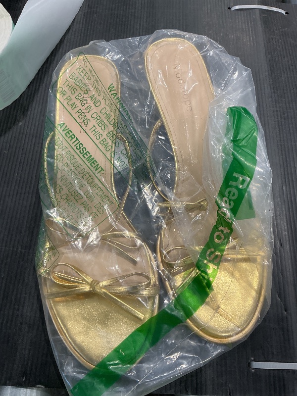 Photo 1 of *MINOR DAMAGE - USED*
Modatope Gold Two Strap Sandals Women Boe Tie Kitten Heel Open Toe Sandals Slip on Mid Heel Rounded Toe Sandals for Women Size 10