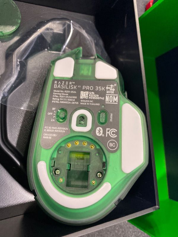 Photo 1 of ***MISSING USB*** Razer Basilisk V3 Pro 35K Wireless Gaming Mouse: HyperScroll Tilt Wheel - 35K DPI Optical Sensor Gen 2-13 Customizable Controls - RGB - Optical Switches Gen 3 - Up to 140 Hr Battery - Phantom Green