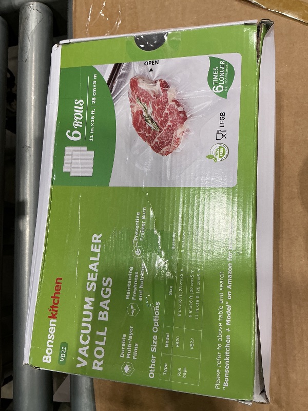 Photo 1 of [2025 Upgraded] Bonsenkitchen 6 Rolls 11" x 16' Vacuum Sealer Bags for Food with a Color Box, Easy to Store, Commercial Grade, BPA Free, Great for Food Storage or Sous Vide, VB21