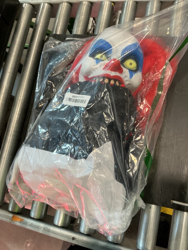 Photo 1 of [ Talking & Sound Activated ] 40 Inch Halloween Decorations Outdoor Animatronic Standing Scary Clown, Light Up Red Eyes & Shake Body, Creepy Sound Props for Halloween Haunted House Porch Yard Decor