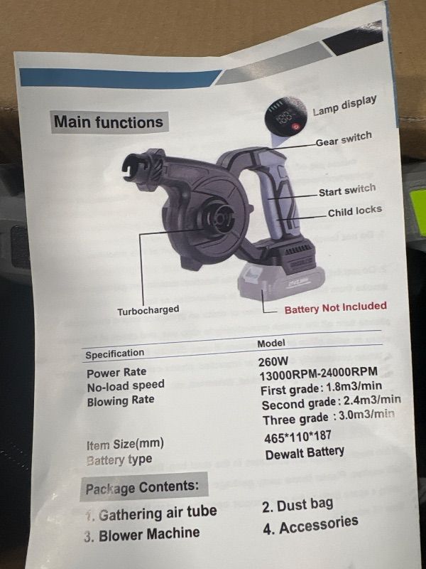 Photo 1 of **BATTERIES NOT INCLUDED**
Leaf Blower Cordless, 2-in-1 Handheld Max 106 CFM/240 MPH Leaf Blower for 18V-21V Batter with 3 Adjustable Speeds, Suitable for Lawn, Yard, Patio (Gray, No Batteries)