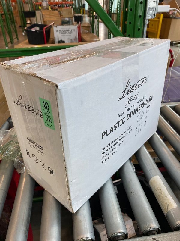 Photo 1 of **MISSING PARTS**
Liacere Gold Plastic Plates-Disposable White and Gold Plates 50guest Baroque Plastic Dinnerware include 100Plates, 50Pack Pre Rolled Napkins with Silverware 50Cups for Wedding&Thanksgiving