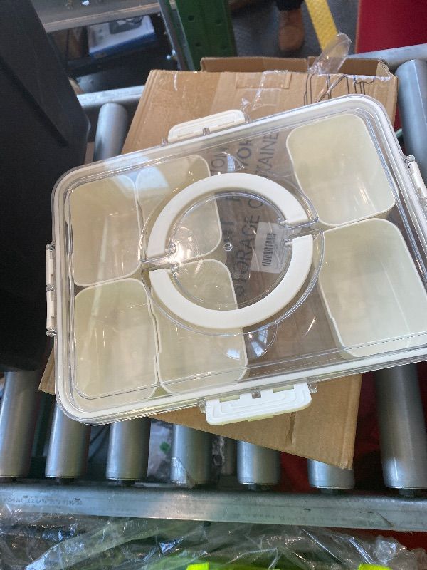 Photo 1 of **MISSING PARTS**
 Box Container, Stainless Steel Divided Serving Tray with Lid and Handle, 8 Compartment Portable Snack Platters - Clear Storage Organizer for Fruit Candy Nuts Veggie - Perfect for Travel Party