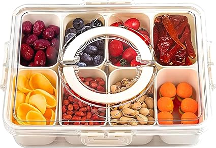 Photo 1 of **MISSING PARTS**
 Box Container, Stainless Steel Divided Serving Tray with Lid and Handle, 8 Compartment Portable Snack Platters - Clear Storage Organizer for Fruit Candy Nuts Veggie - Perfect for Travel Party