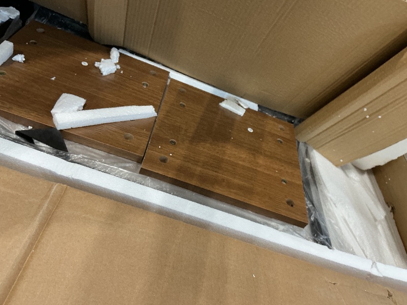 Photo 1 of ***MAJOR DAMAGE*** LITTLE TREE 63-Inch Console Table for Entryway, Farmhouse Behind Couch Table, Minimalist Sofa Table for Living Room, Long Wooden Hallway Foyer Table with Black Metal Frame, Oak