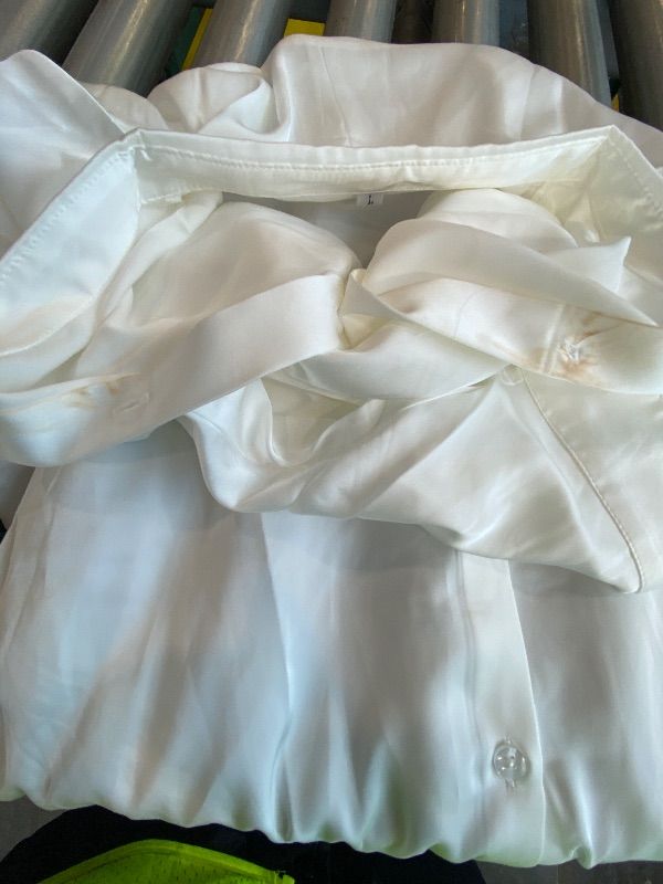 Photo 1 of ***MINOR DAMAGE*** HOTOUCH White Silk Women's Long Sleeve V Neck Shirts Satin Business Work Button Down Tunic Blouse Spring Tops White L