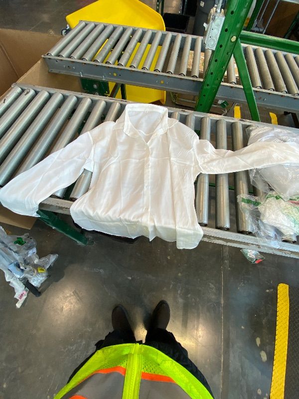 Photo 1 of ***MINOR DAMAGE*** HOTOUCH White Silk Women's Long Sleeve V Neck Shirts Satin Business Work Button Down Tunic Blouse Spring Tops White L